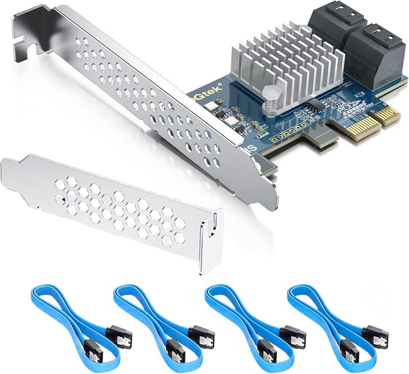 HYFIBER H!Fiber 4 Port PCIe SATA Card with 4 SATA Cable, 6Gbps SATA3.0 Expansion Card, ASMedia ASM1064 chip, PCIe 3.0 X1, Support SSD and HDD, with Full Height and Low Profile Bracket - Image 1
